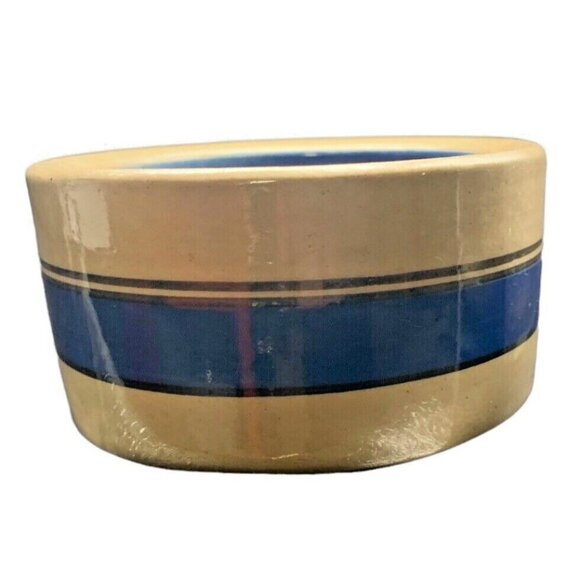 Dog Cat Pet Bowl Heavy Vintage BRETBY Stoneware Pottery Blue Striped 6" x 4" - Picture 4 of 7